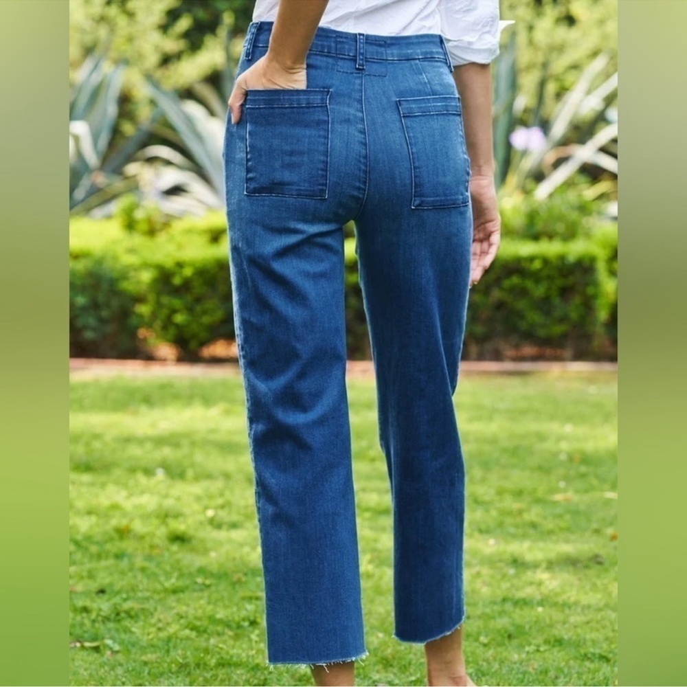 FRANK & EILEEN Kinsale Pants in 1977 Medium Wash Size 2 -- Missing Button - Picture 3 of 8